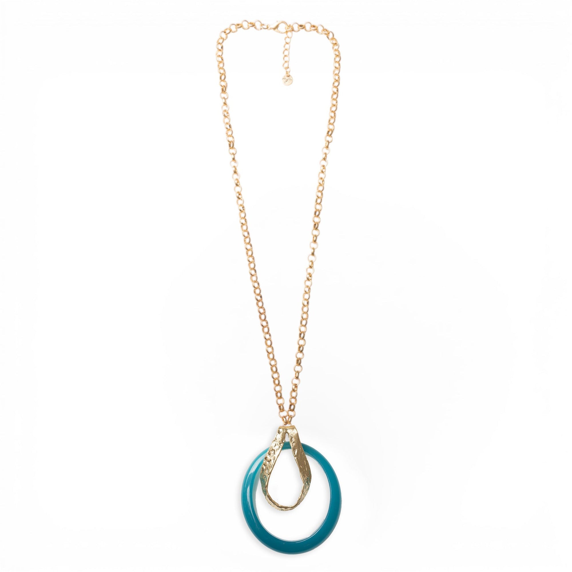 Collana lunga a catena antichizzata con pendente circolare blu - Mya Accessories