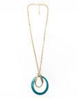 Collana lunga a catena antichizzata con pendente circolare blu - Mya Accessories