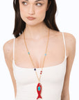 Collana lunga a catena sottile con pendente pesciolino smaltato rosso - Mya Accessories