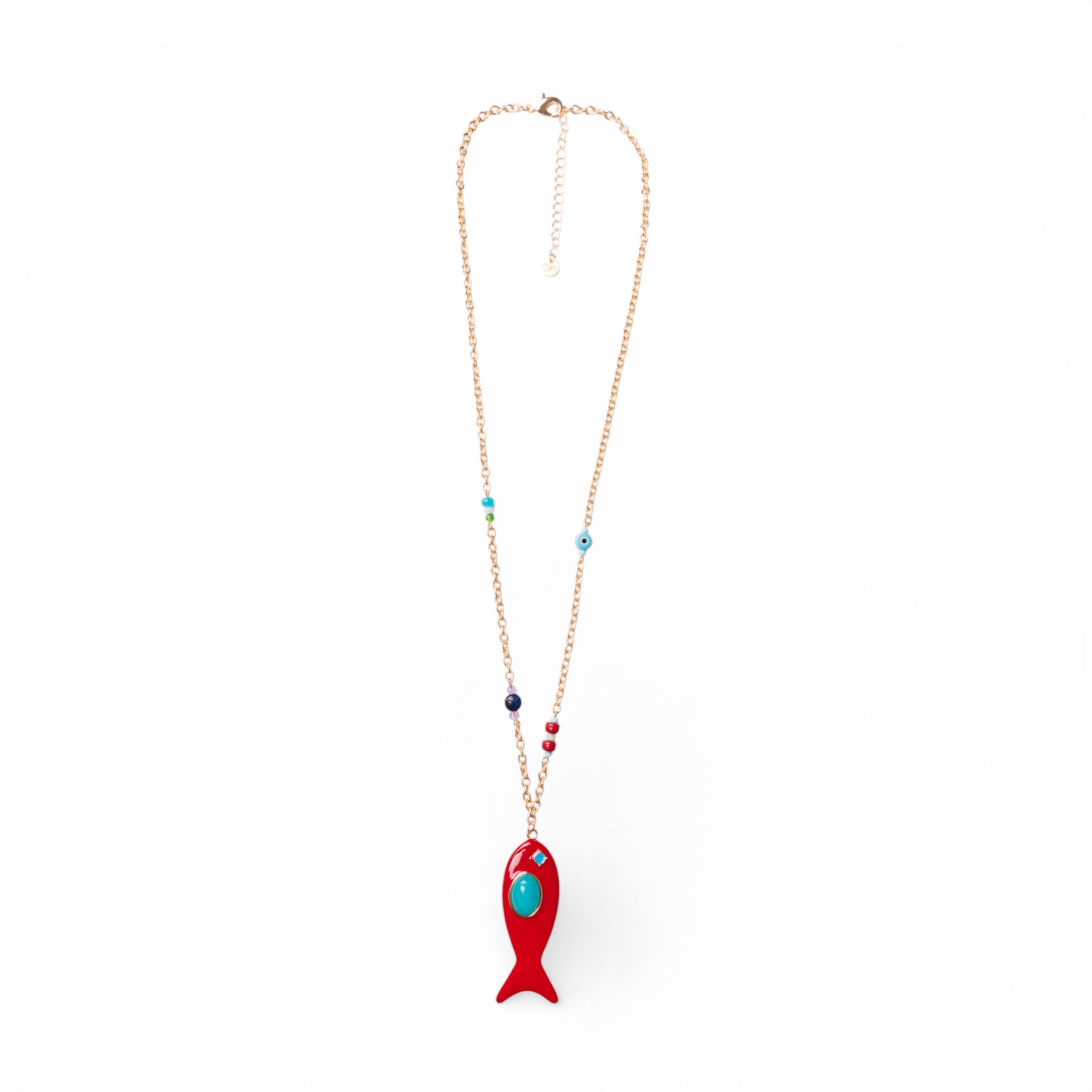 Collana lunga a catena sottile con pendente pesciolino smaltato rosso - Mya Accessories