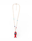 Collana lunga a catena sottile con pendente pesciolino smaltato rosso - Mya Accessories