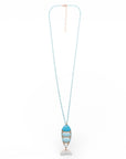 Collana lunga con pietre in vetro azzurre e pendente a pesciolino smaltato - Mya Accessories