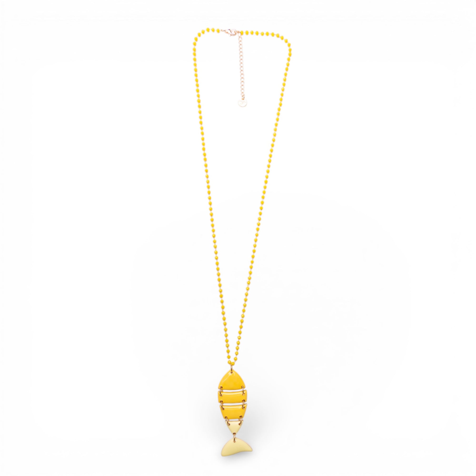 Collana lunga con pietre in vetro gialle e pendente a pesciolino smaltato - Mya Accessories