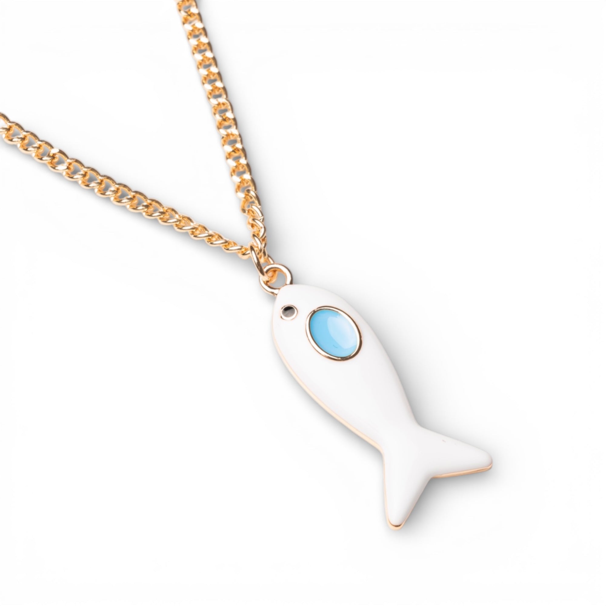 Collana girocollo a catena sottile con pendente pesciolino smaltato bianco ed azzurro - Mya Accessories
