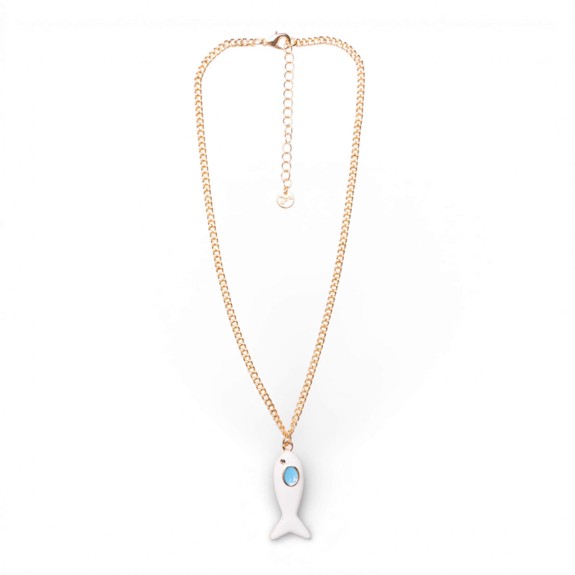 Collana girocollo a catena sottile con pendente pesciolino smaltato bianco ed azzurro - Mya Accessories