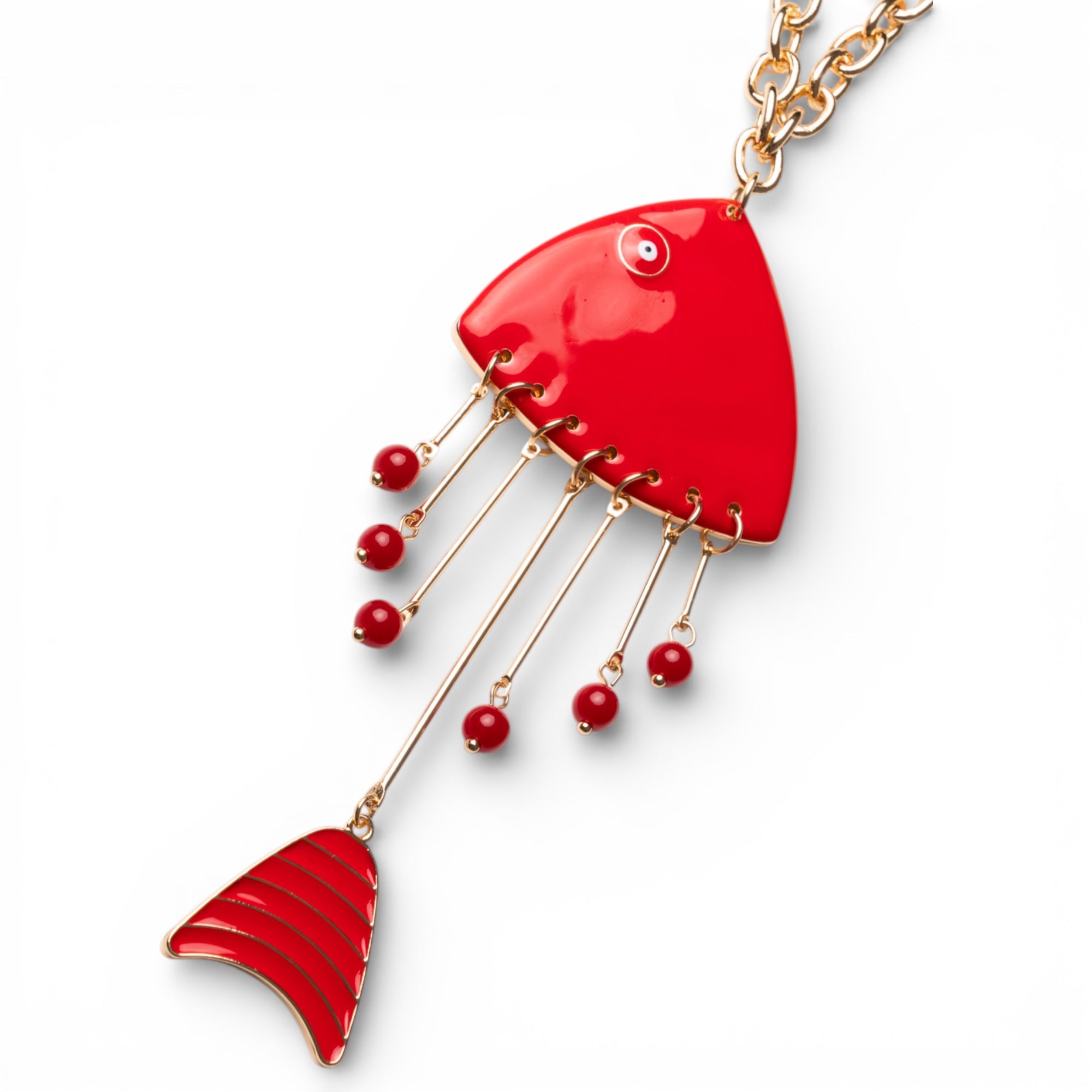 Collana lunga a catena sottile con pendente pesciolino smaltato rosso - Mya Accessories