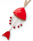 Collana lunga a catena sottile con pendente pesciolino smaltato rosso - Mya Accessories