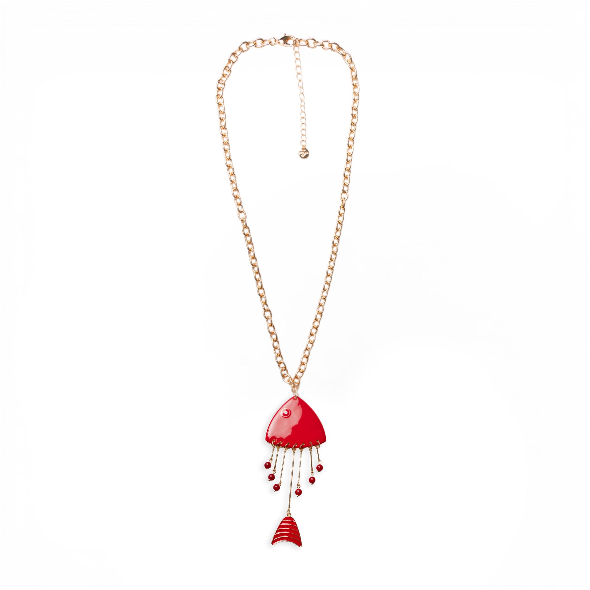 Collana lunga a catena sottile con pendente pesciolino smaltato rosso - Mya Accessories