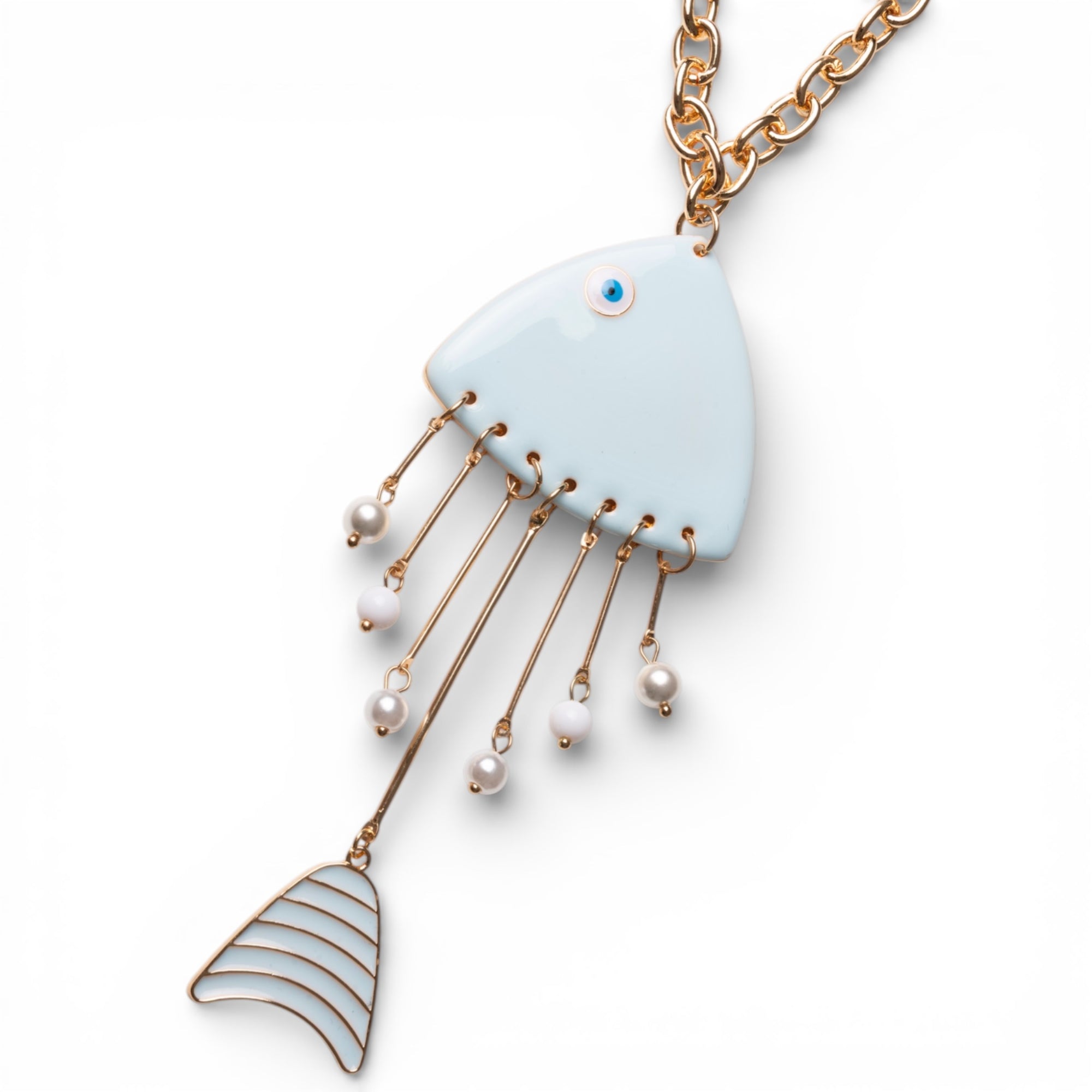 Collana lunga a catena sottile con pendente pesciolino smaltato celeste - Mya Accessories