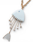 Collana lunga a catena sottile con pendente pesciolino smaltato celeste - Mya Accessories