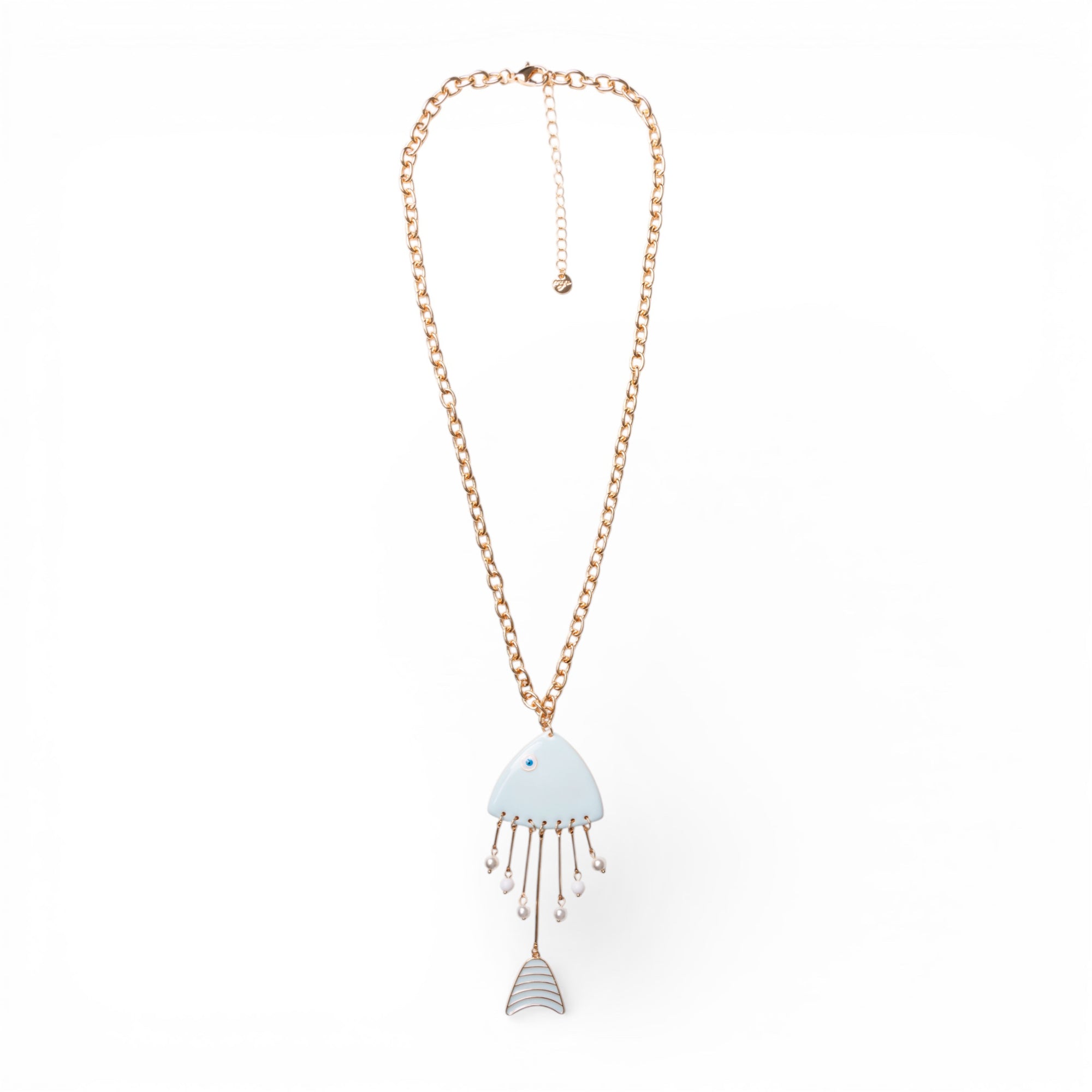 Collana lunga a catena sottile con pendente pesciolino smaltato celeste - Mya Accessories