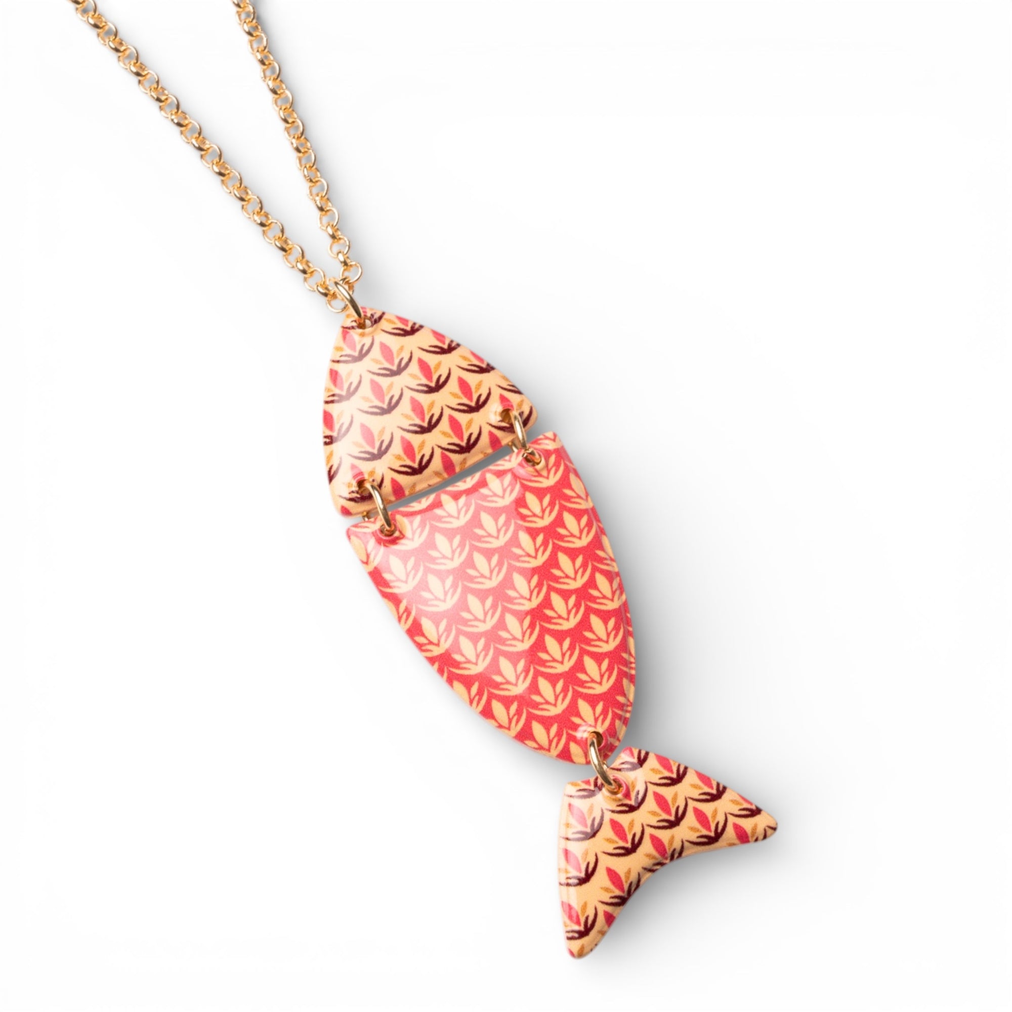 Collana lunga a catena sottile con pendente a pesciolino con texture tono arancio - Mya Accessories