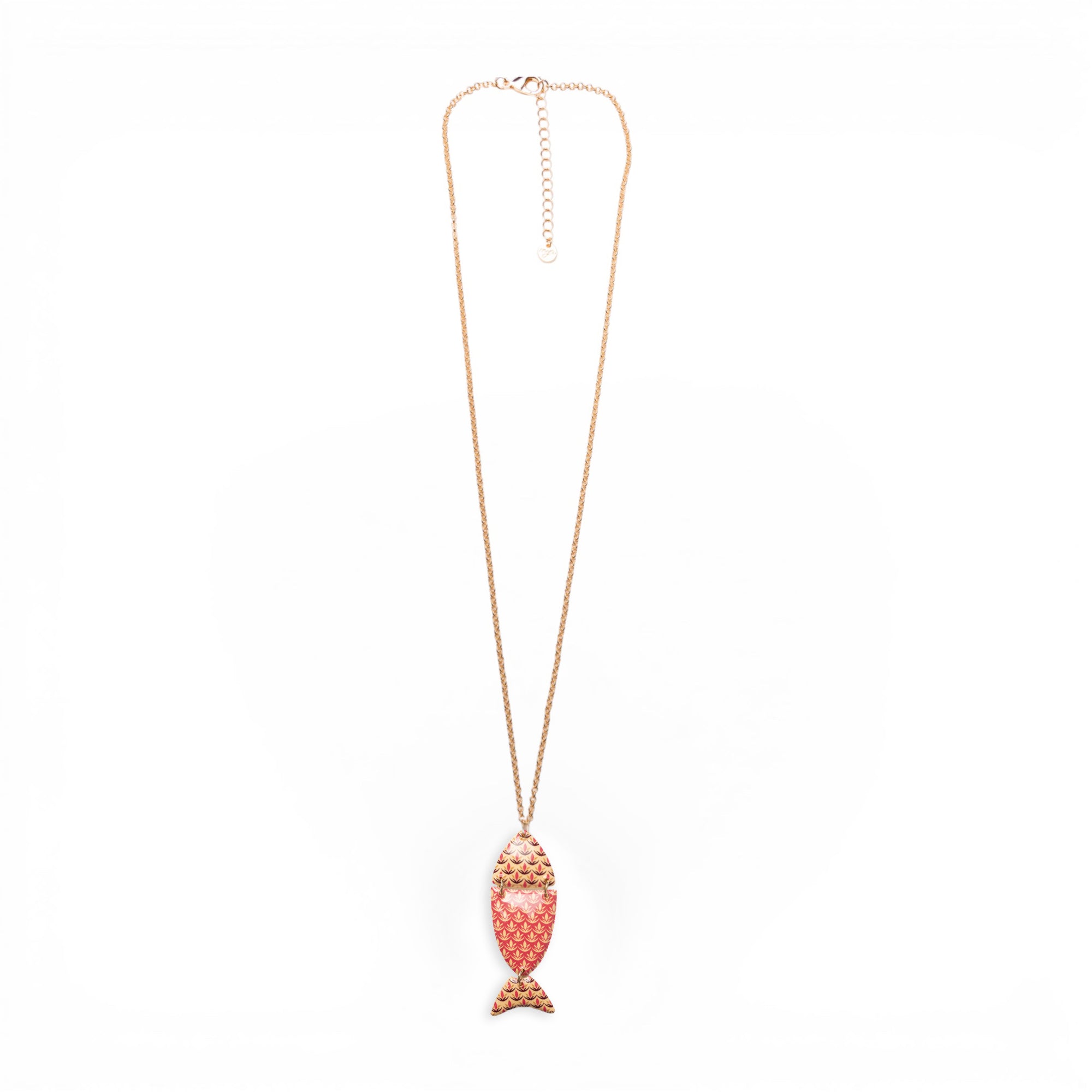 Collana lunga a catena sottile con pendente a pesciolino con texture tono arancio - Mya Accessories