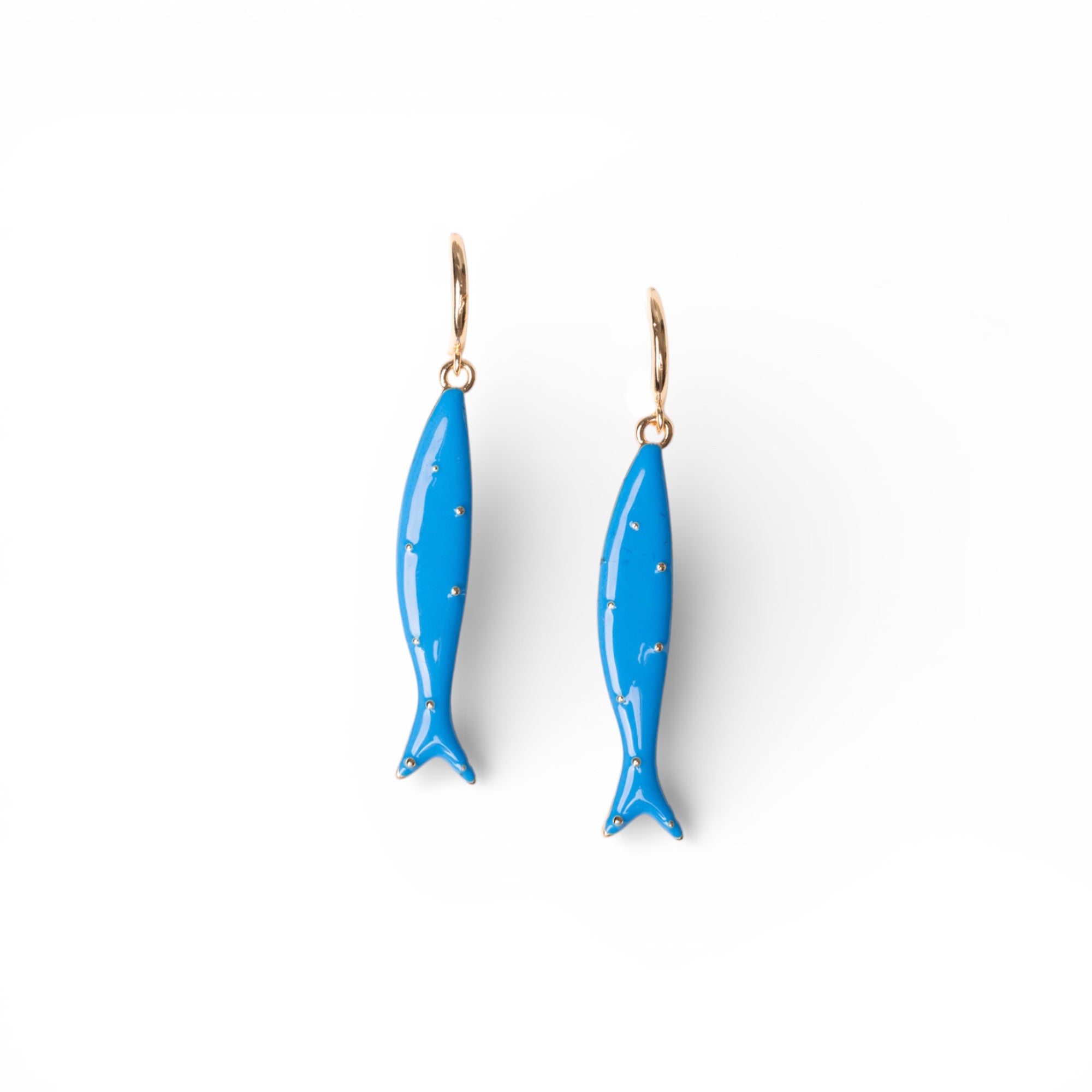 Orecchini pendenti con pesciolino smaltato azzurro - Mya Accessories