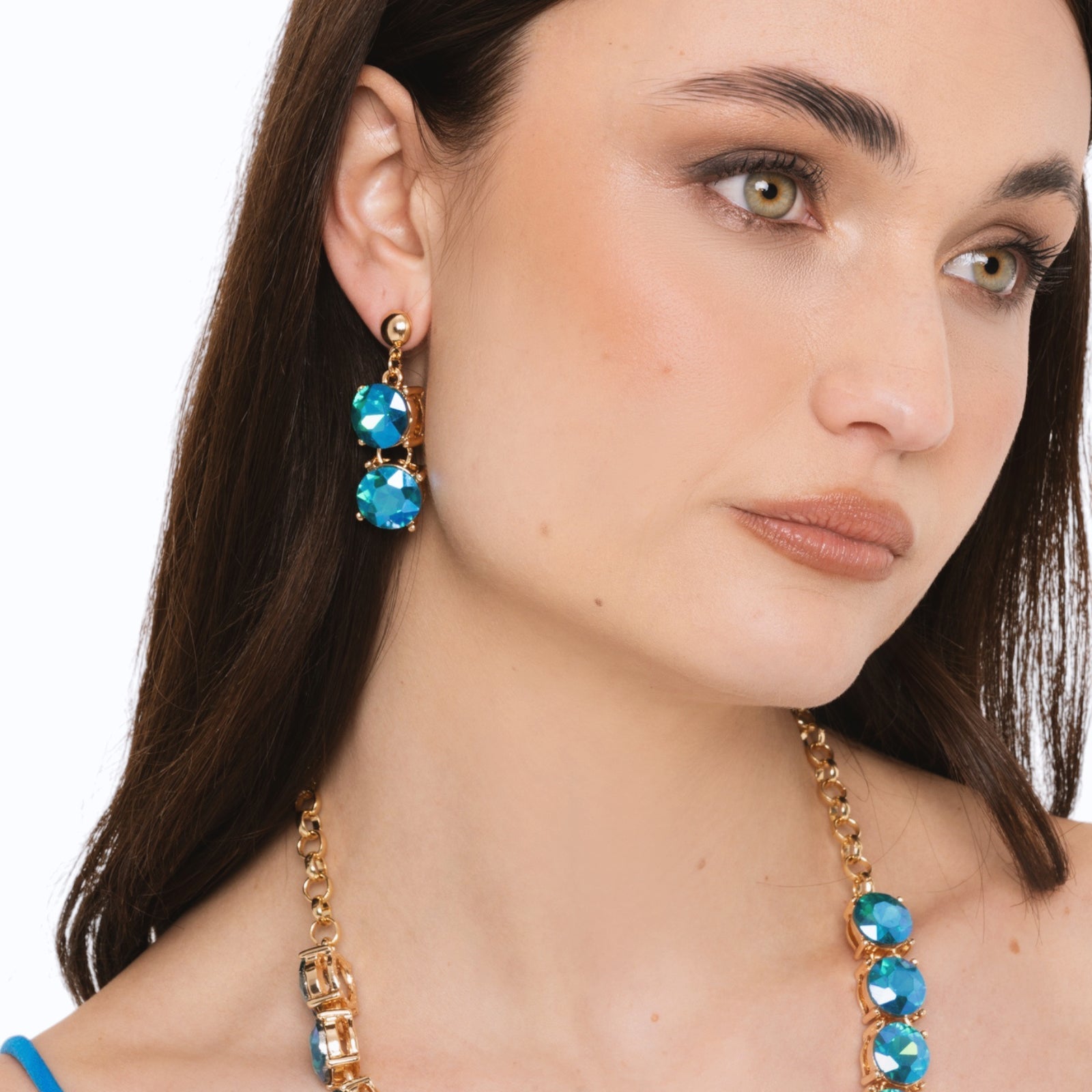 Orecchini pendenti con pietre in vetro blu - Mya Accessories