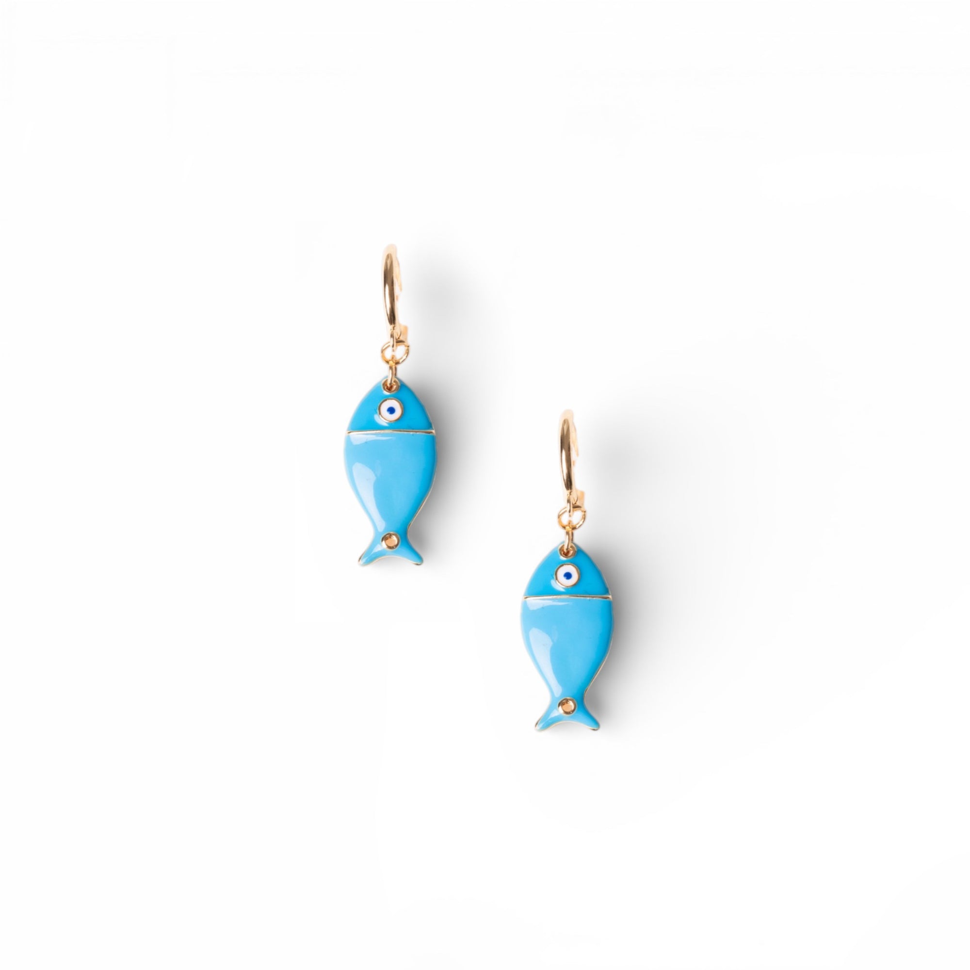 Orecchini pendenti con pesciolino in metallo smaltato azzurro - Mya Accessories