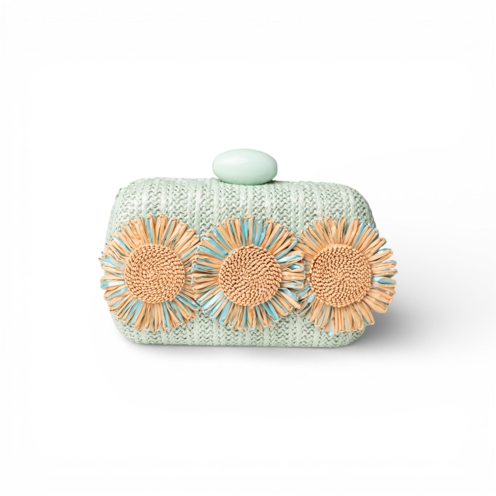 Borsa clutch verde acqua con tre fiori a rilievo - Mya Accessories