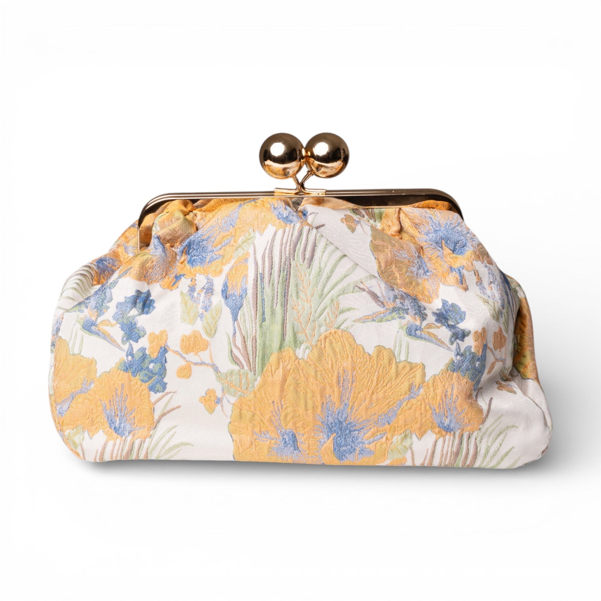 Borsa clutch morbida con motivo floreale arancio e celeste - Mya Accessories