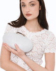 Borsa clutch ovale con finitura glitter argento - Mya Accessories