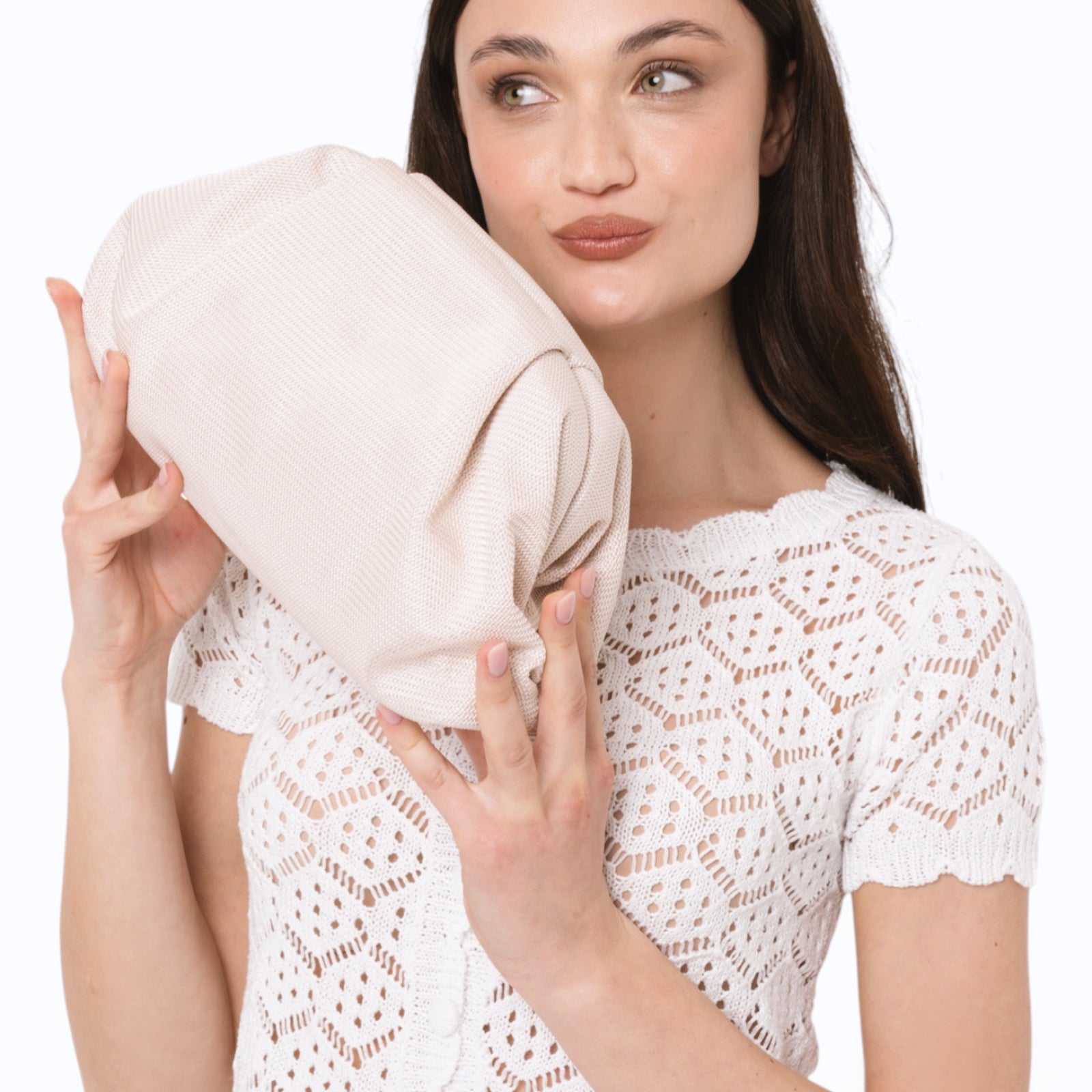 Borsa pochette morbida a tinta unita beige - Mya Accessories