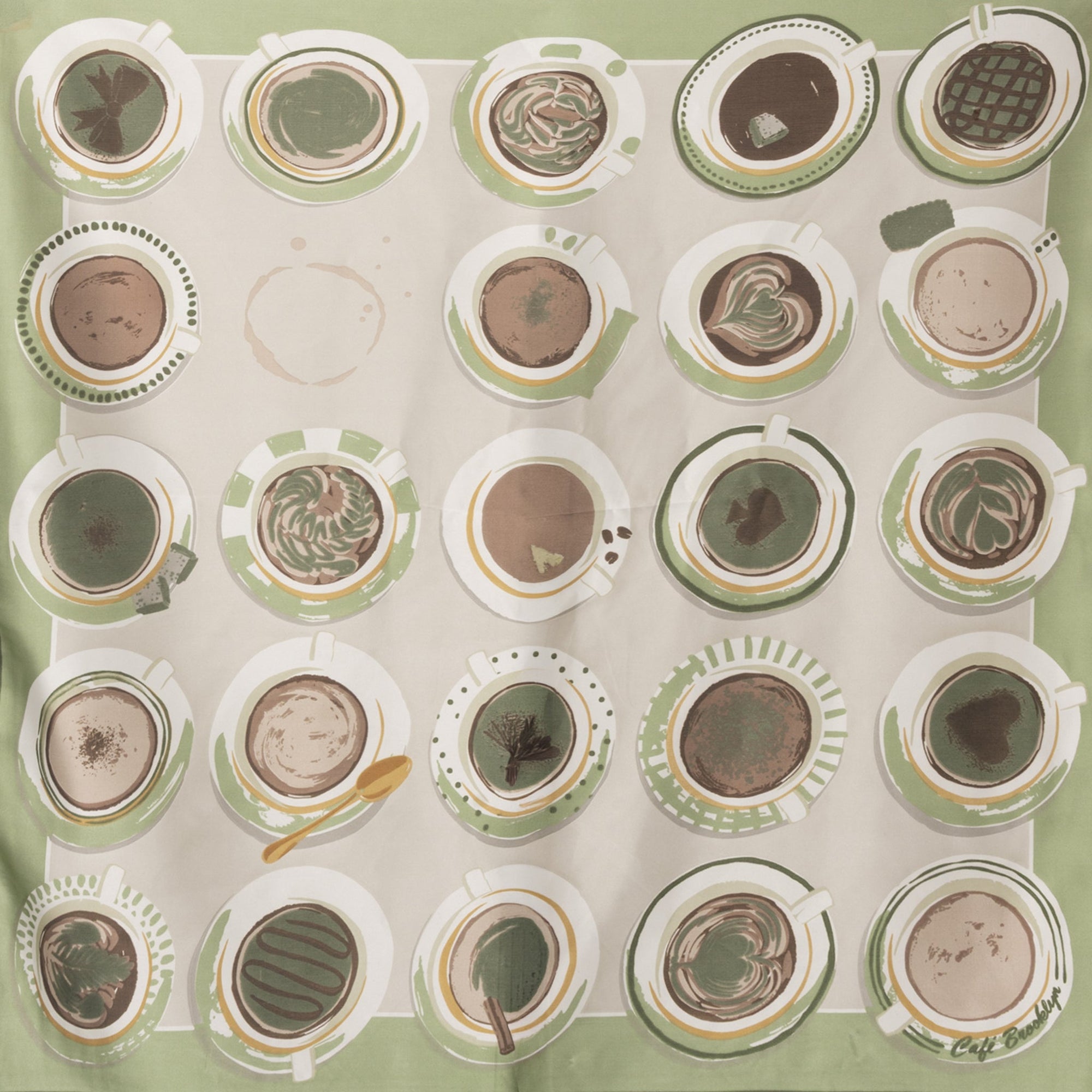 Foulard in seta con stampa a tazzine di caffe tono verde - Mya Accessories