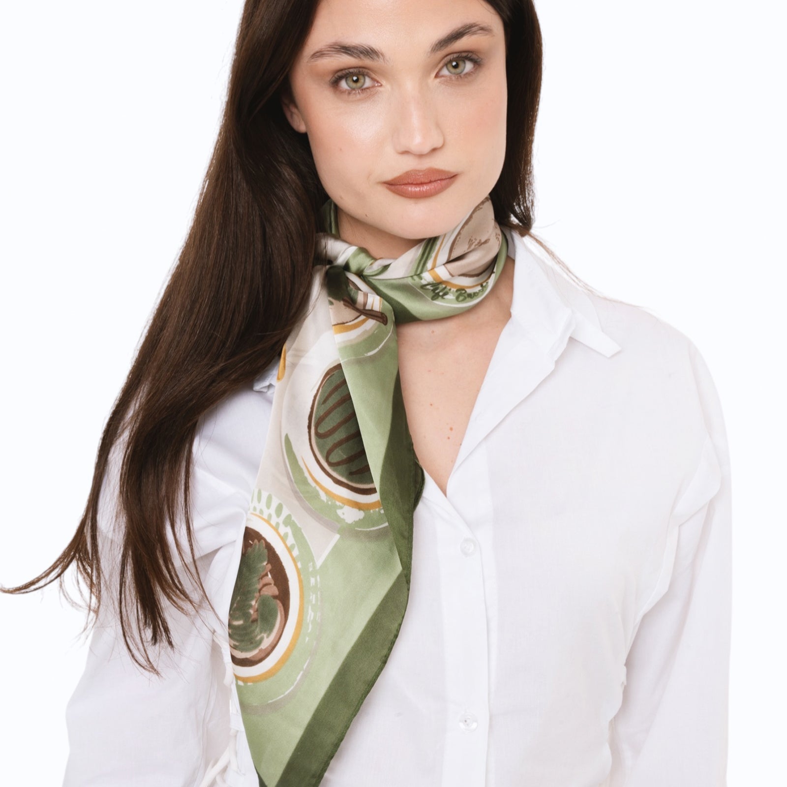Foulard in seta con stampa a tazzine di caffe tono verde - Mya Accessories