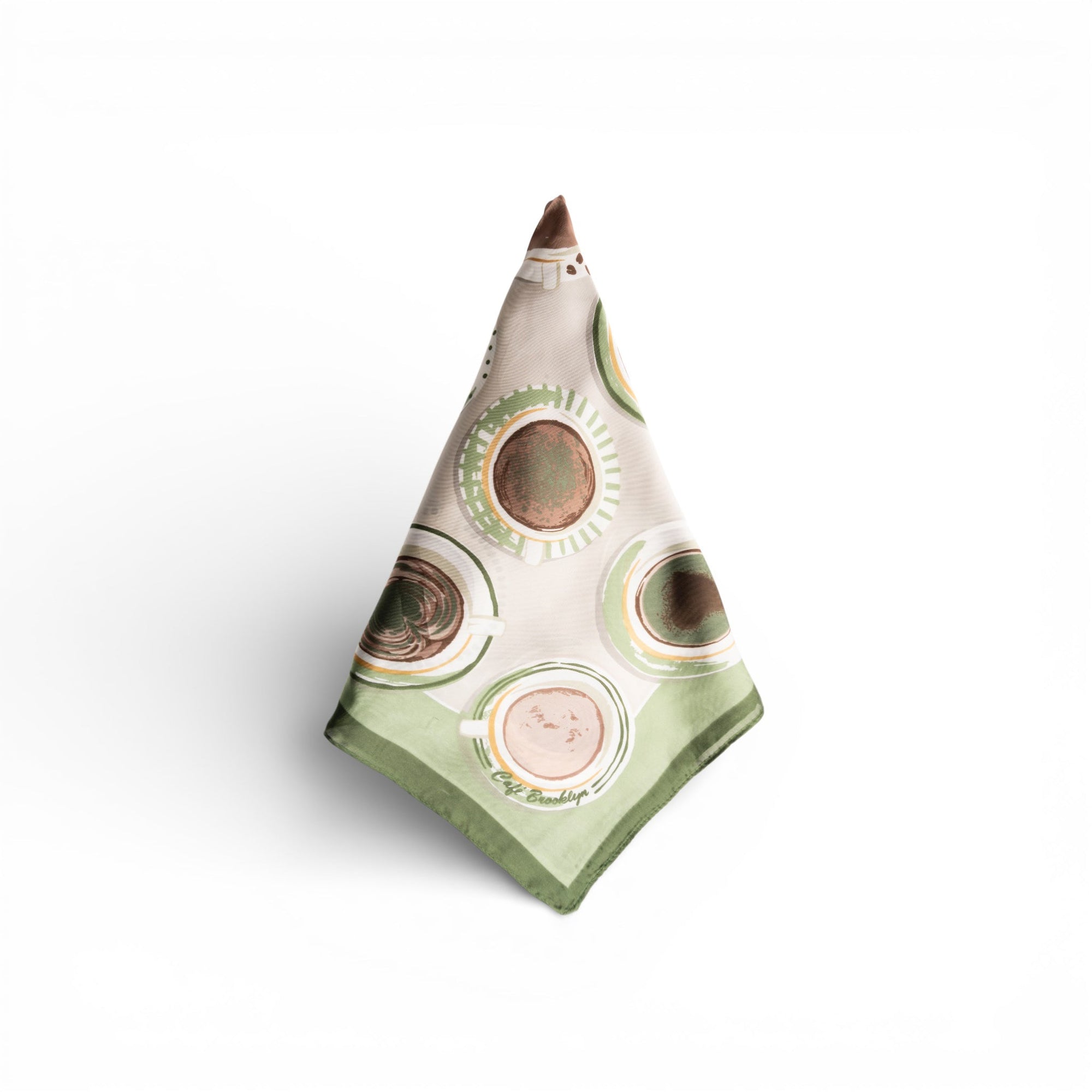 Foulard in seta con stampa a tazzine di caffe tono verde - Mya Accessories