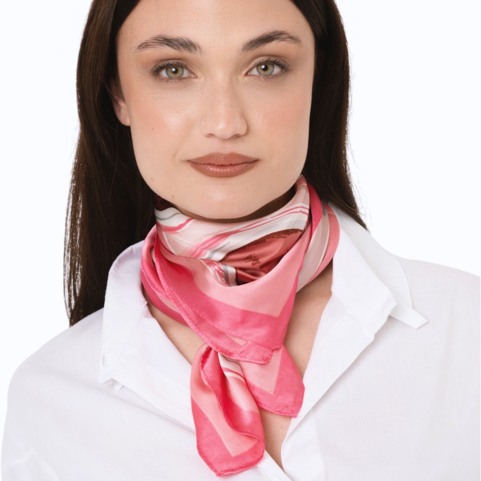 Foulard in seta con stampa a tazzine da caffè tono rosa - Mya Accessories