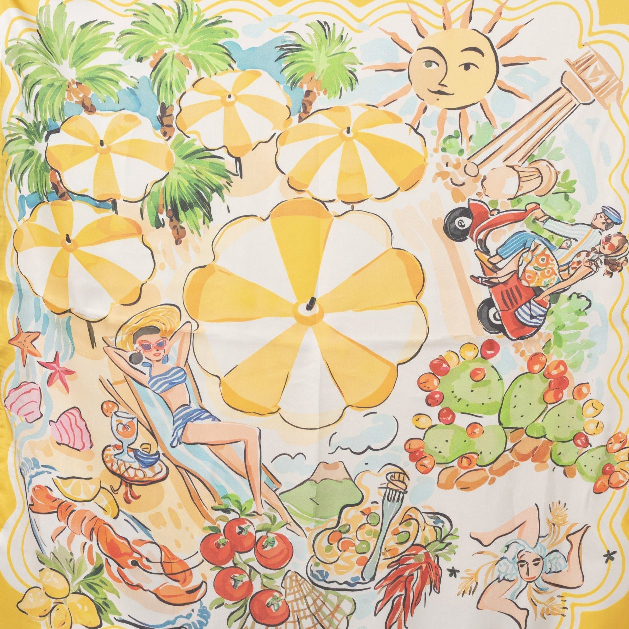 Foulard in seta con motivo estivo tono giallo - Mya Accessories