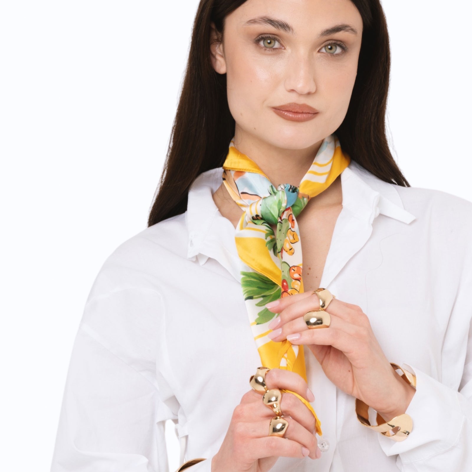 Foulard in seta con motivo estivo tono giallo - Mya Accessories