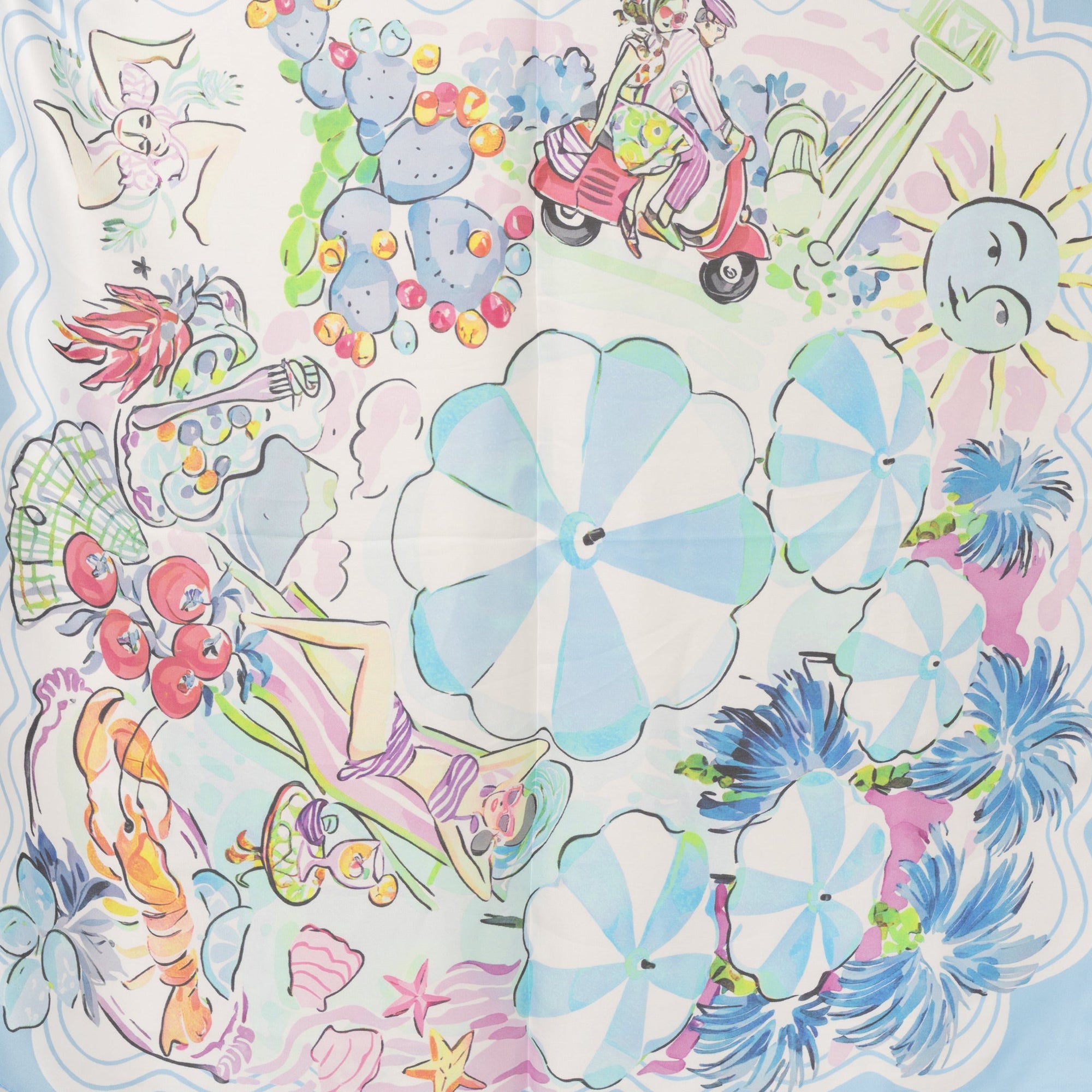 Foulard in seta con motivo estivo tono azzurro - Mya Accessories