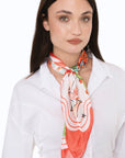 Foulard in seta con motivo estivo tono rosso arancio - Mya Accessories