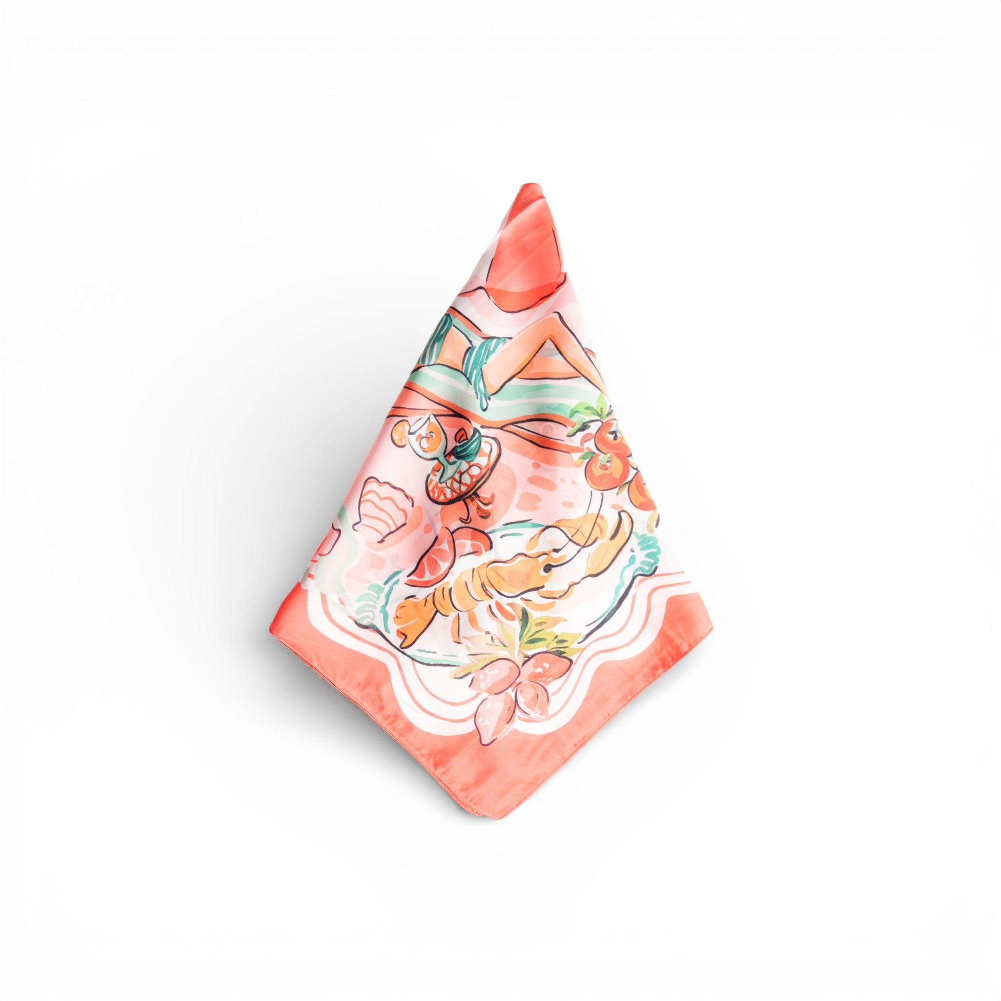 Foulard in seta con motivo estivo tono rosso arancio - Mya Accessories