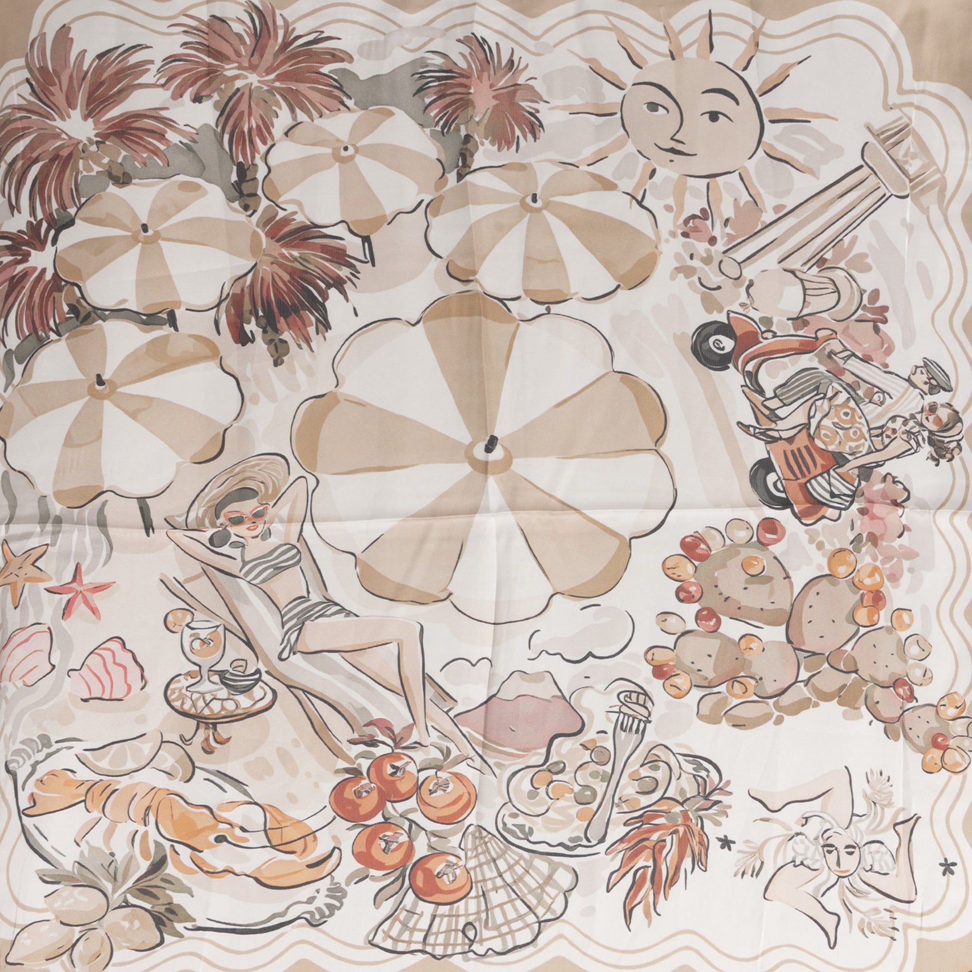 Foulard in seta con motivo estivo tono beige - Mya Accessories
