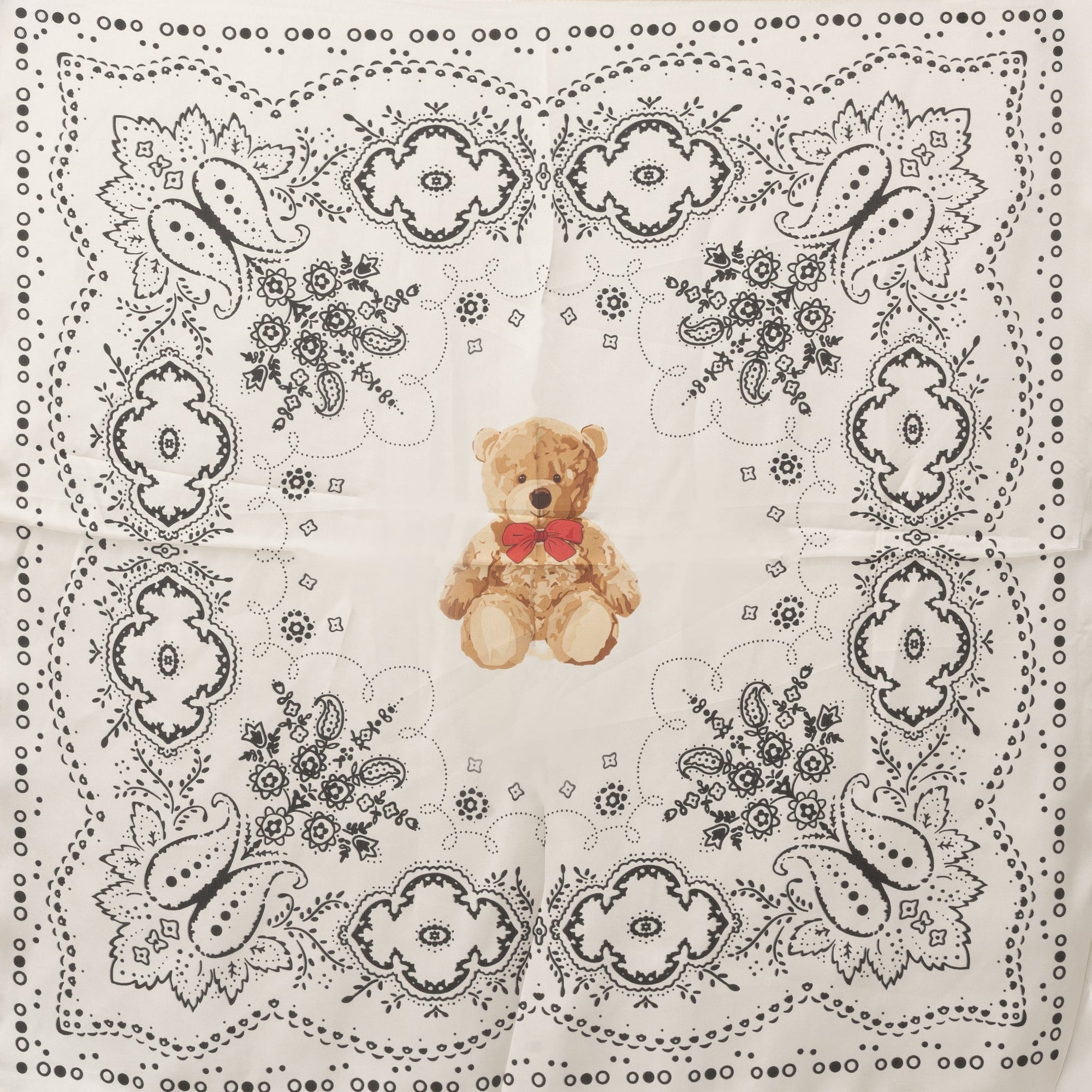 Foulard in seta beige con stampa ad orsacchiotto - Mya Accessories