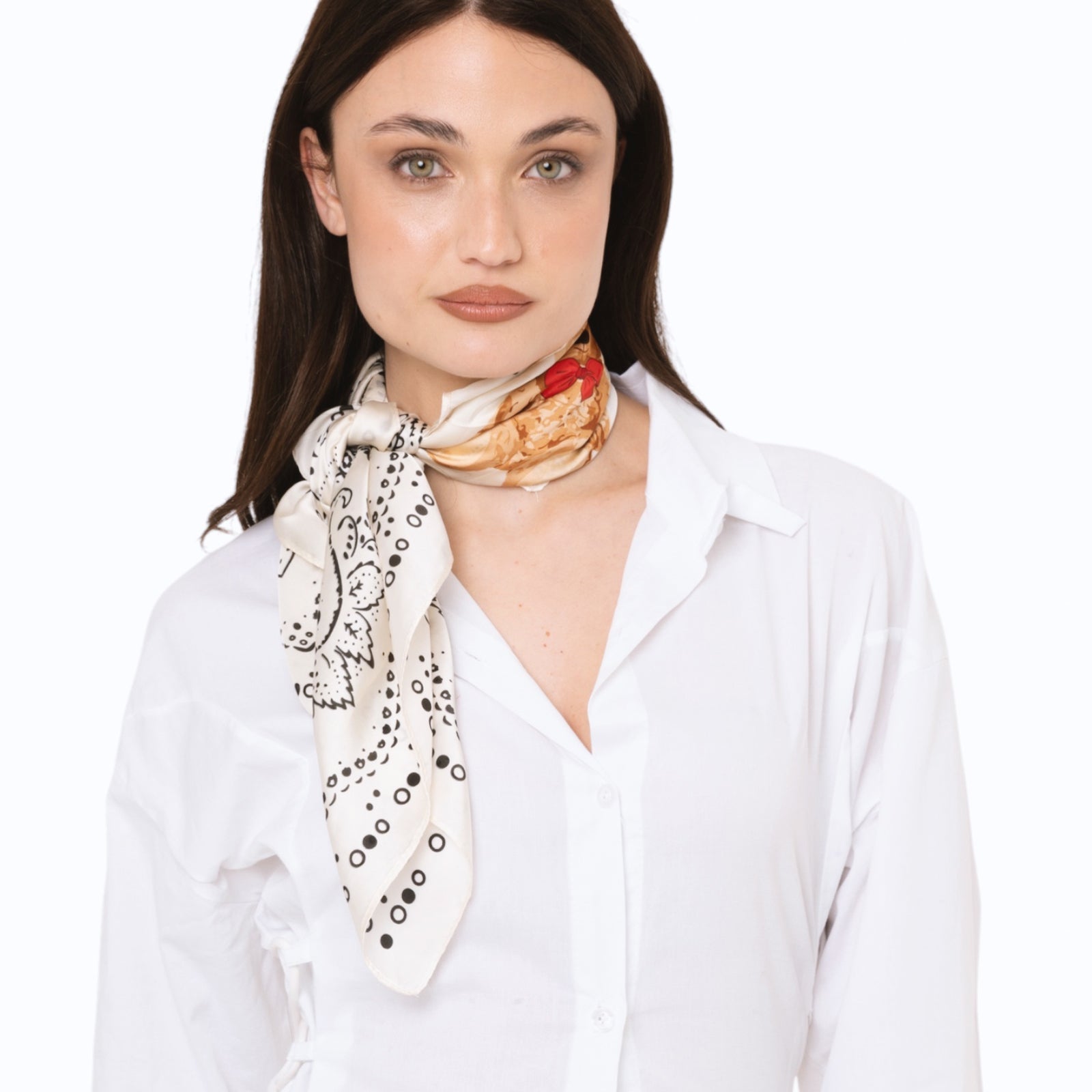 Foulard in seta beige con stampa ad orsacchiotto - Mya Accessories