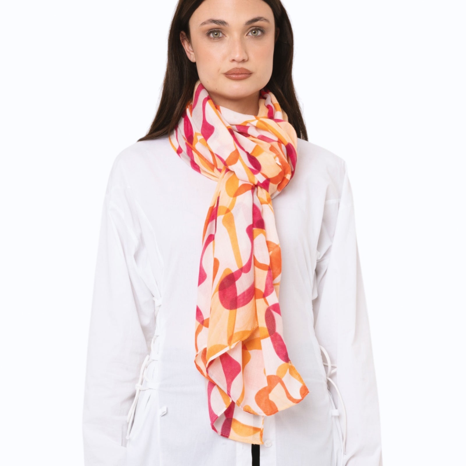 Sciarpa in cotone con stampa tono arancio e fucsia - Mya Accessories