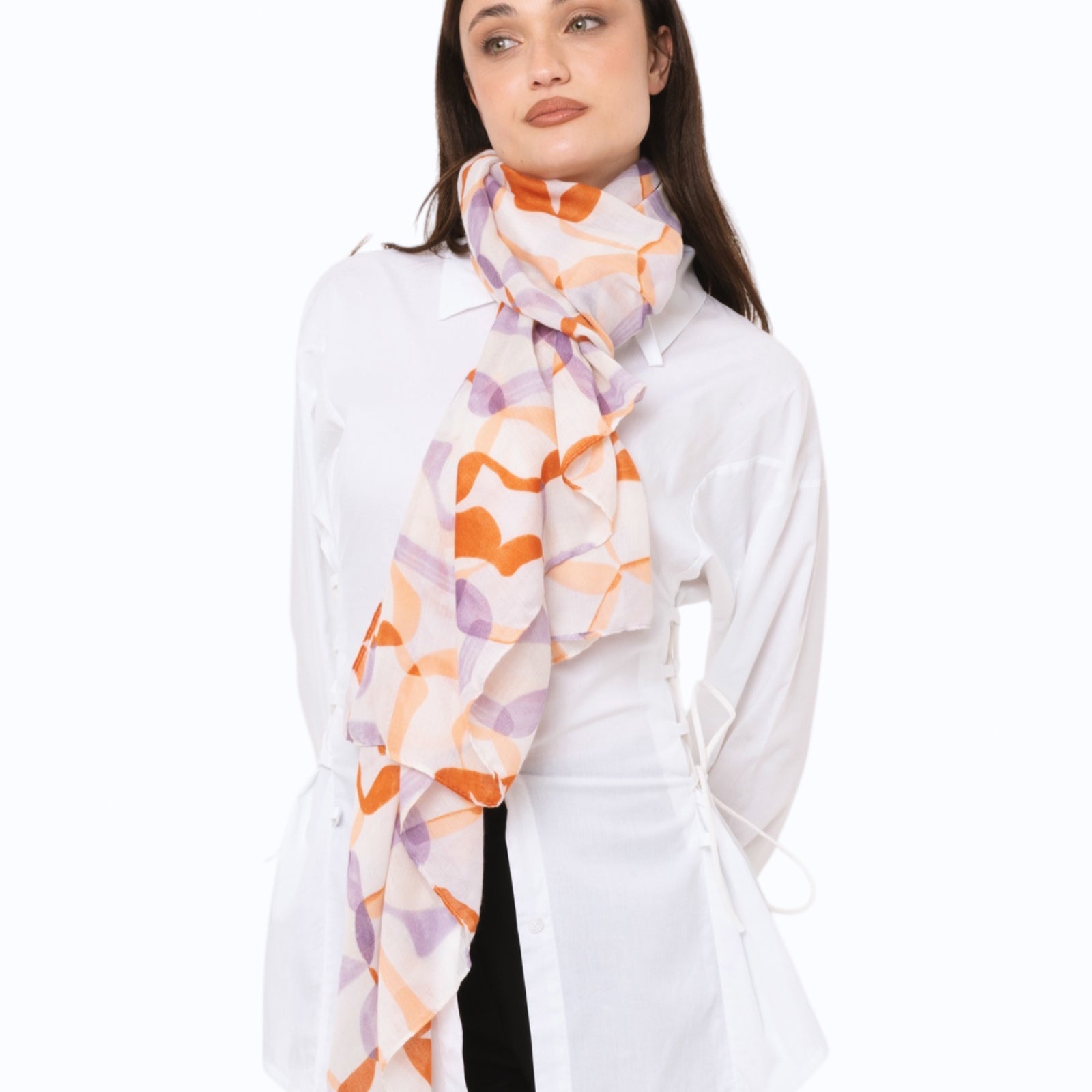 Sciarpa in cotone con stampa tono viola ed arancio - Mya Accessories