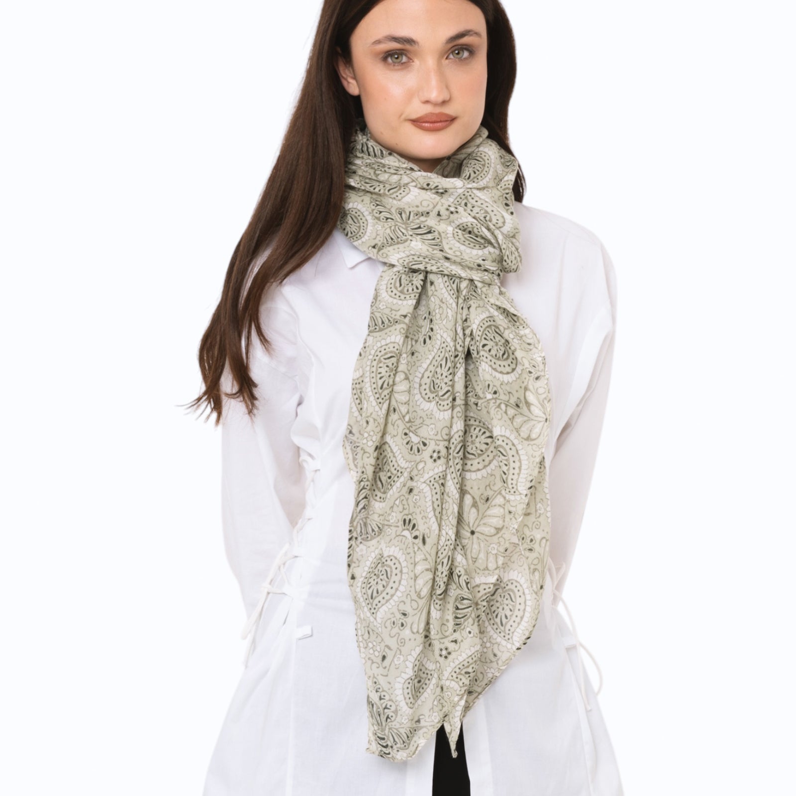Sciarpa in cotone con stampa tono verde militare - Mya Accessories