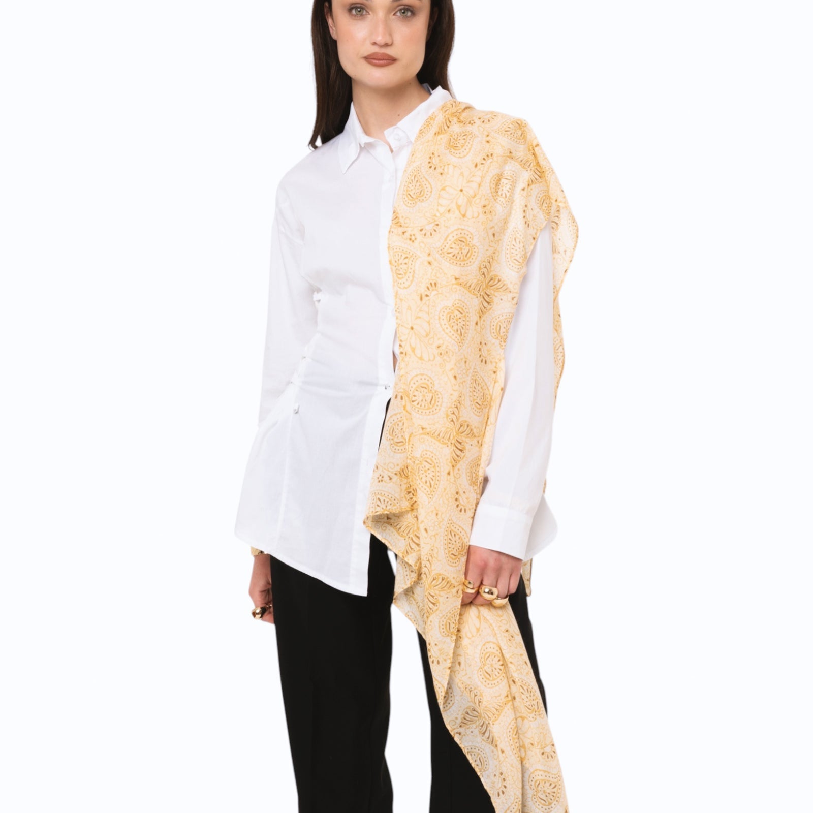 Sciarpa in cotone con stampa tono giallo - Mya Accessories