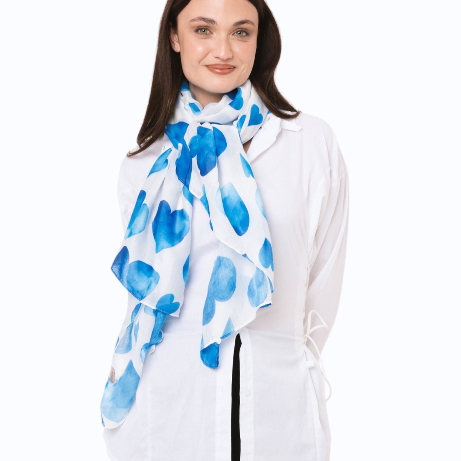 Sciarpa in cotone bianca con stampa a cuori blu - Mya Accessories