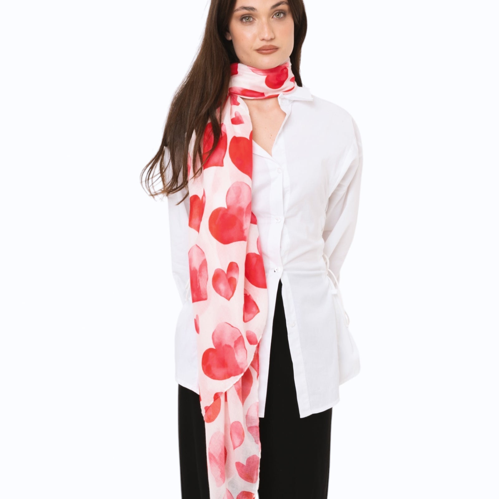Sciarpa in cotone bianca con stampa a cuori rossi - Mya Accessories