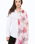 Sciarpa in cotone bianca con stampa a fiori tono rosa - Mya Accessories