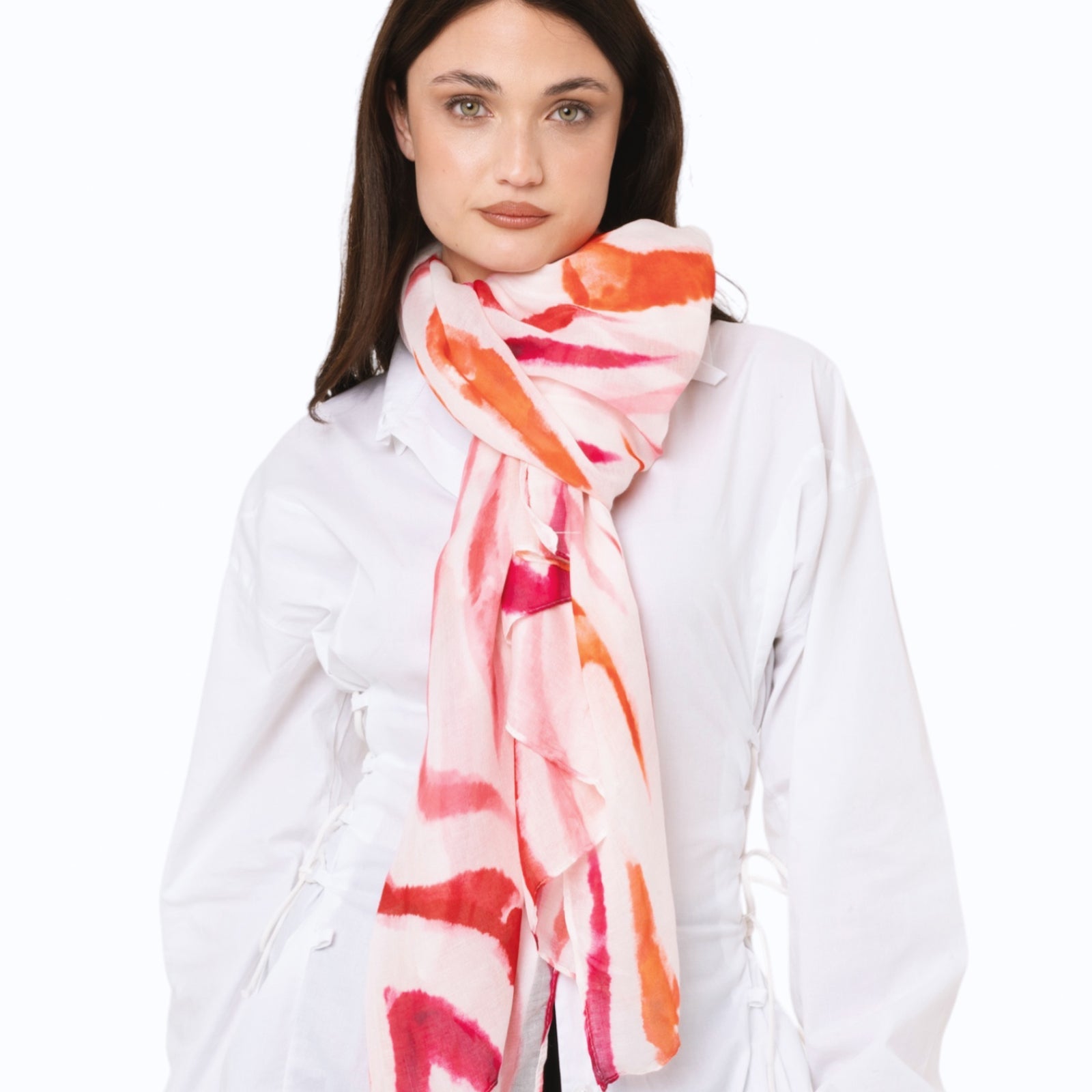 Sciarpa in cotone bianca con stampa astratta tono rosa - Mya Accessories