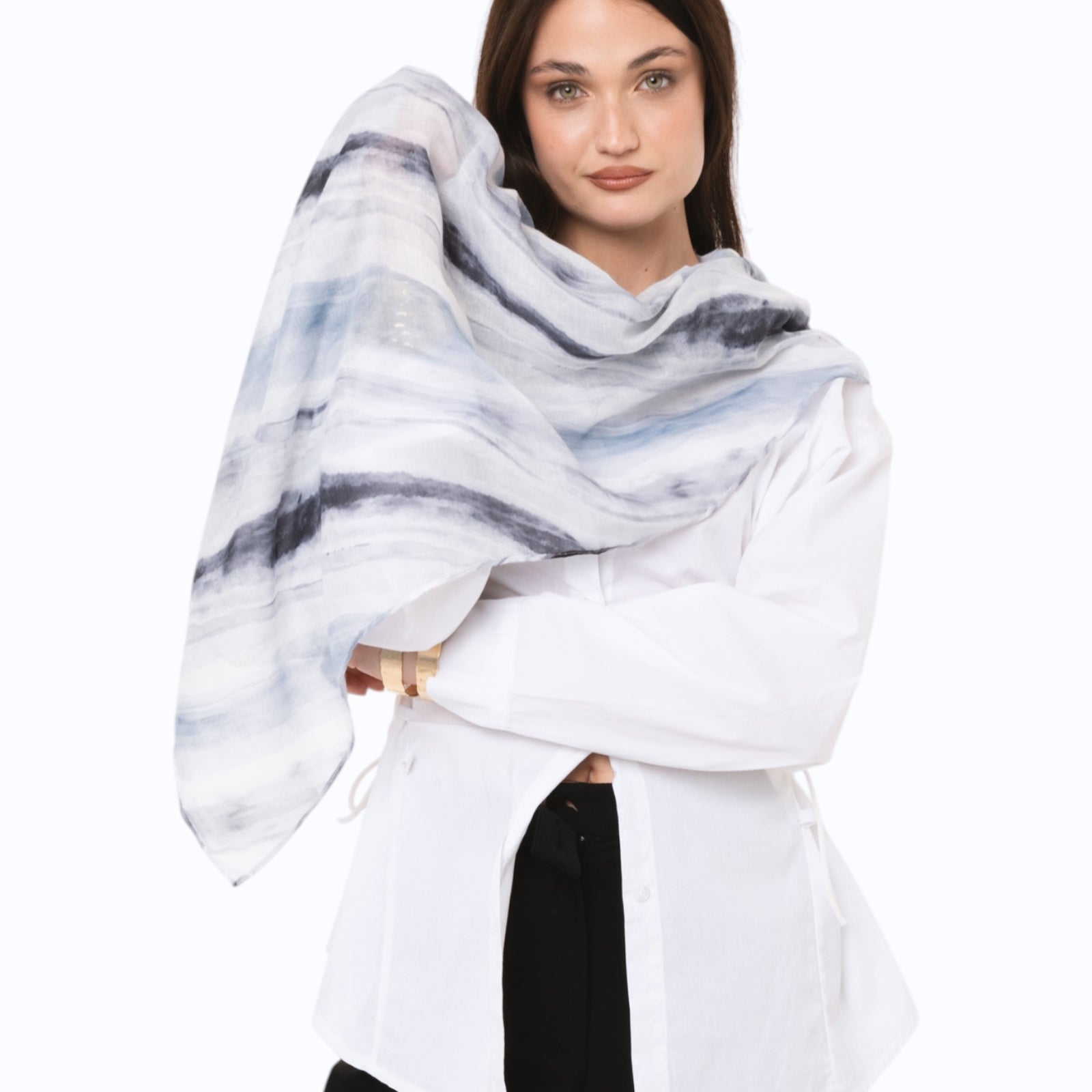 Sciarpa in cotone bianca con stampa tono nero - Mya Accessories