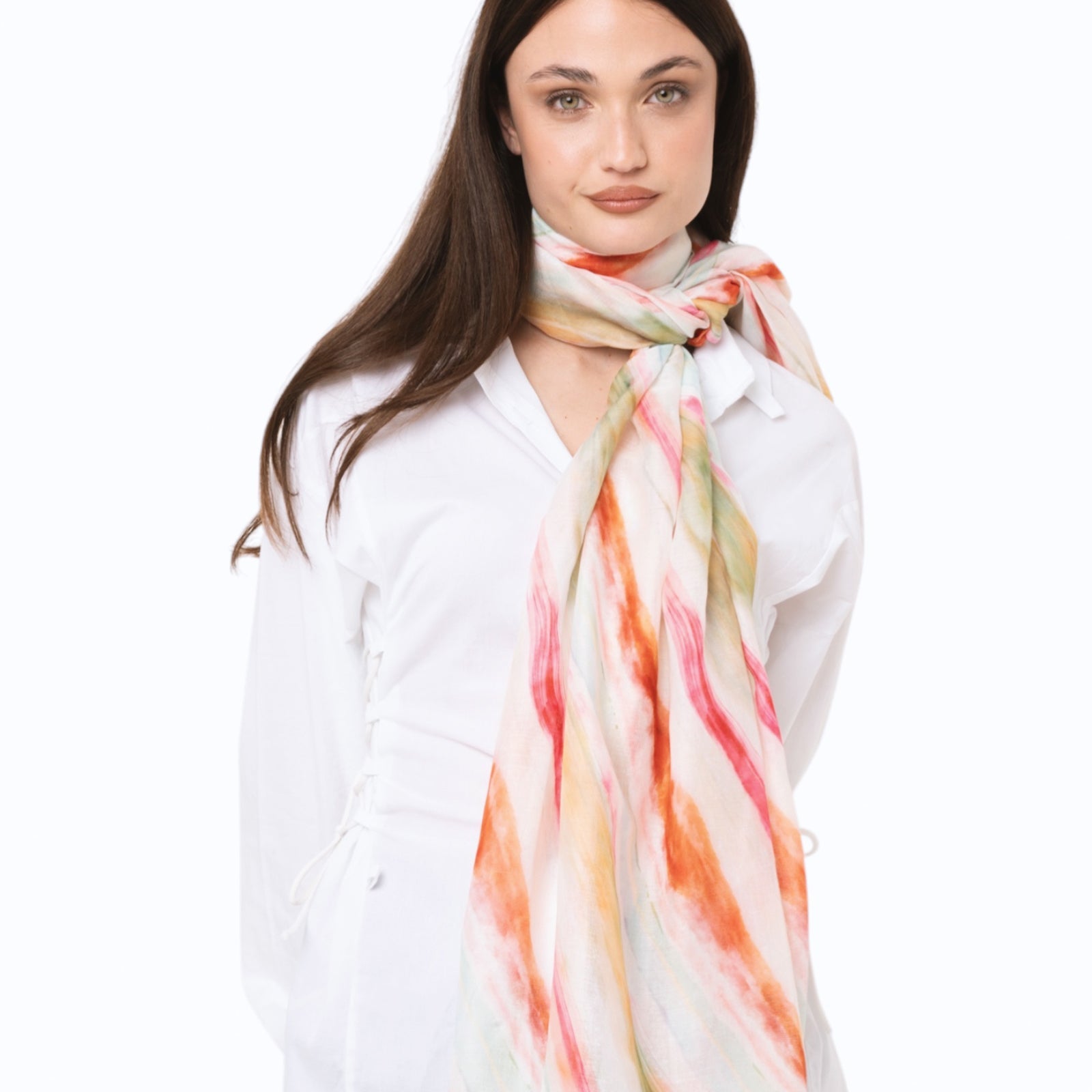 Sciarpa in cotone bianca con stampa multicolore - Mya Accessories
