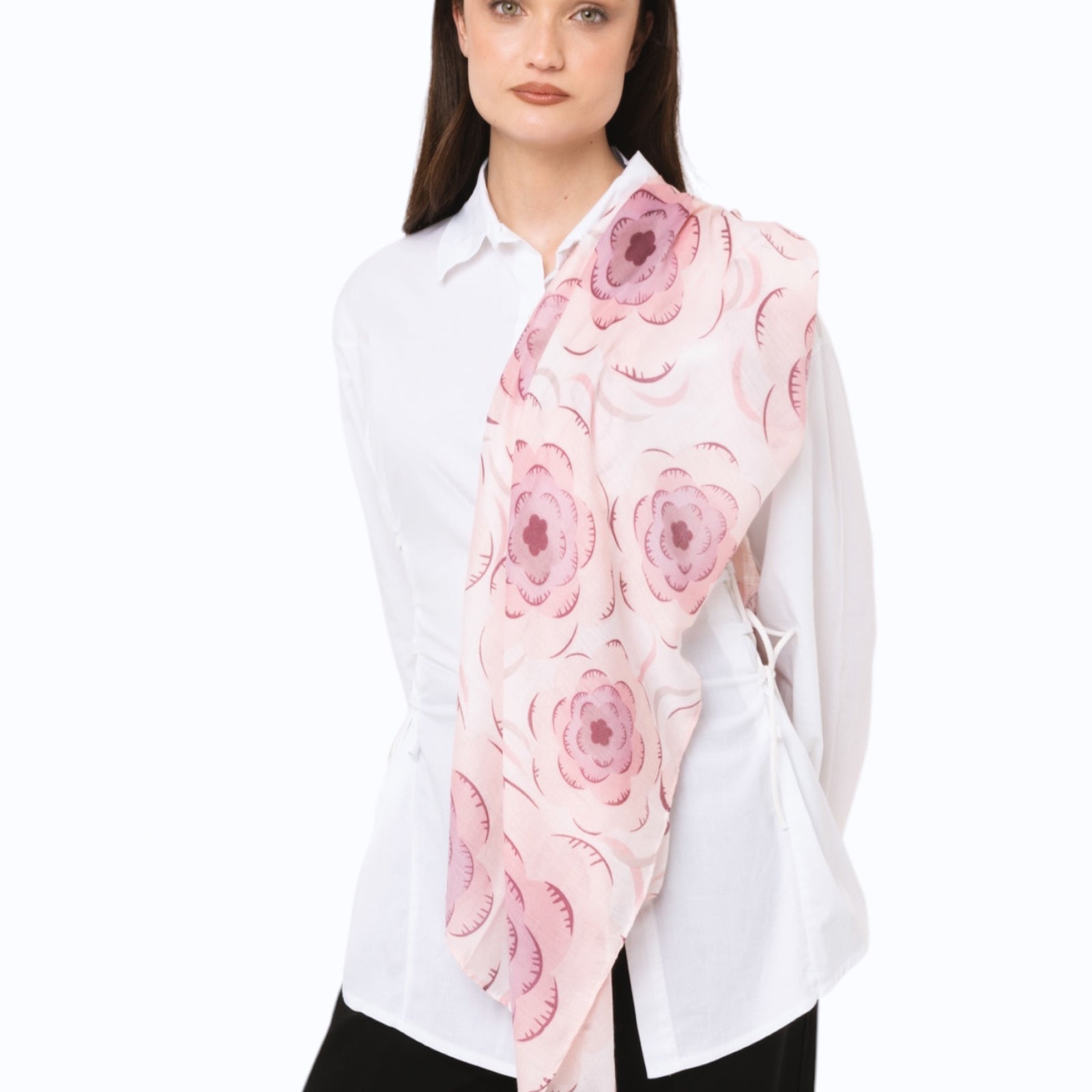 Sciarpa in cotone con motivo a fiori tono rosa - Mya Accessories