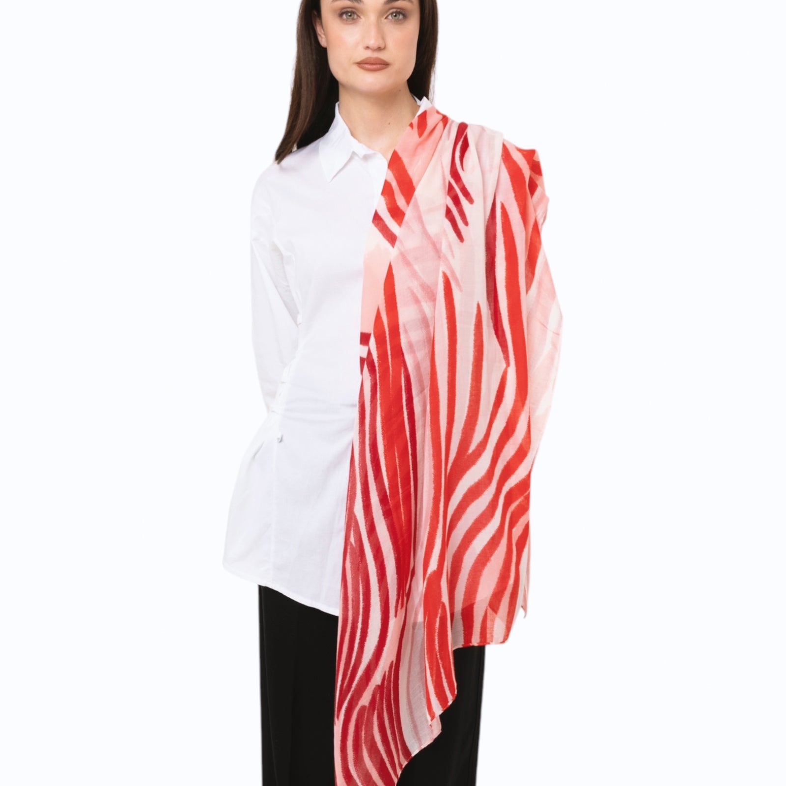 Sciarpa in cotone bianca con stampa tono rosso - Mya Accessories