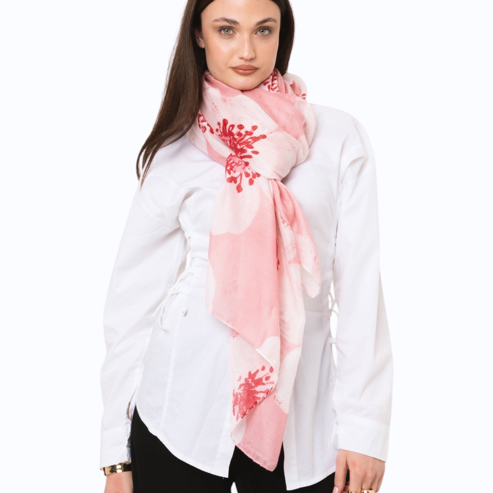 Sciarpa in cotone con stampa a fiore tono rosa - Mya Accessories