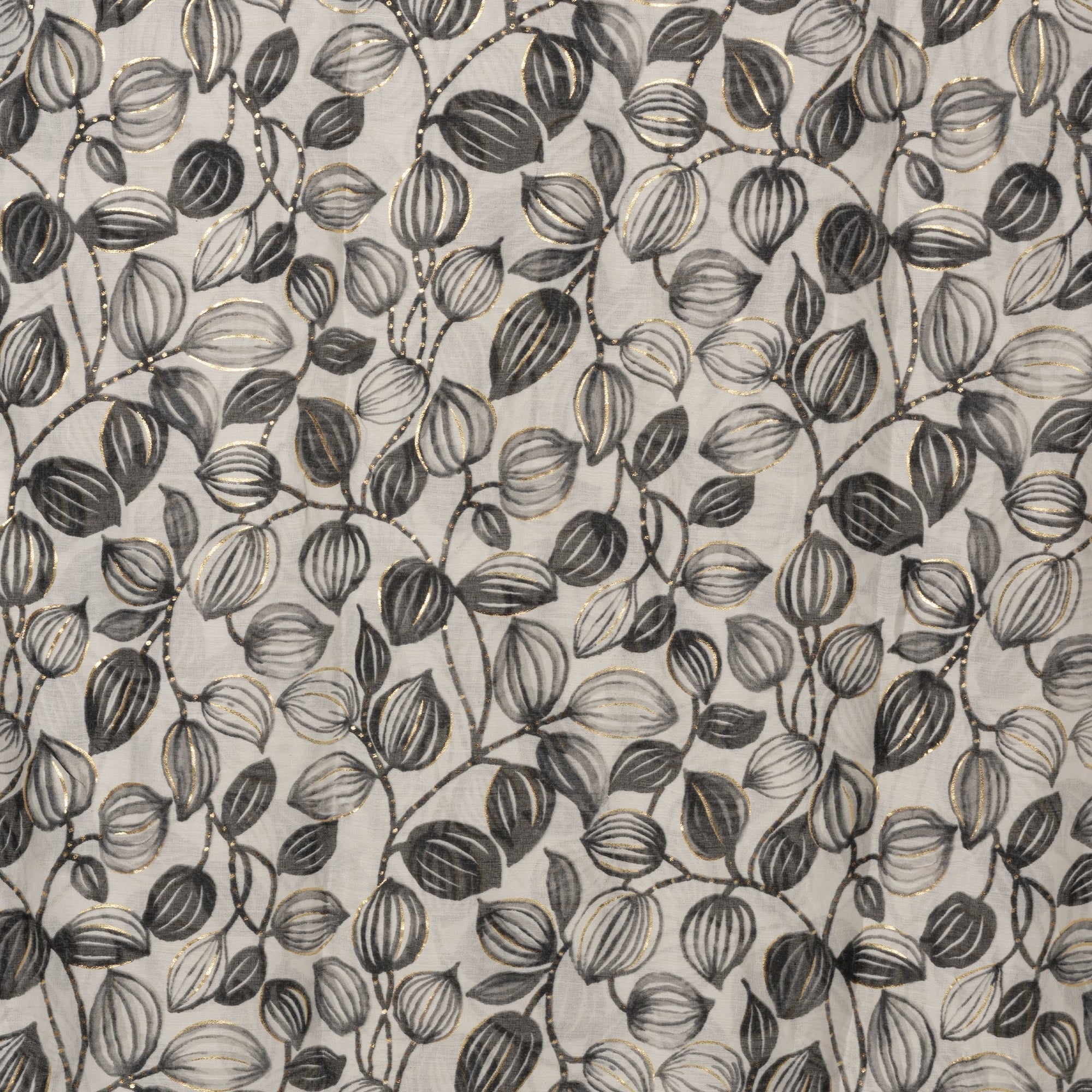 Sciarpa in cotone beige con stampa a foglie nera - Mya Accessories